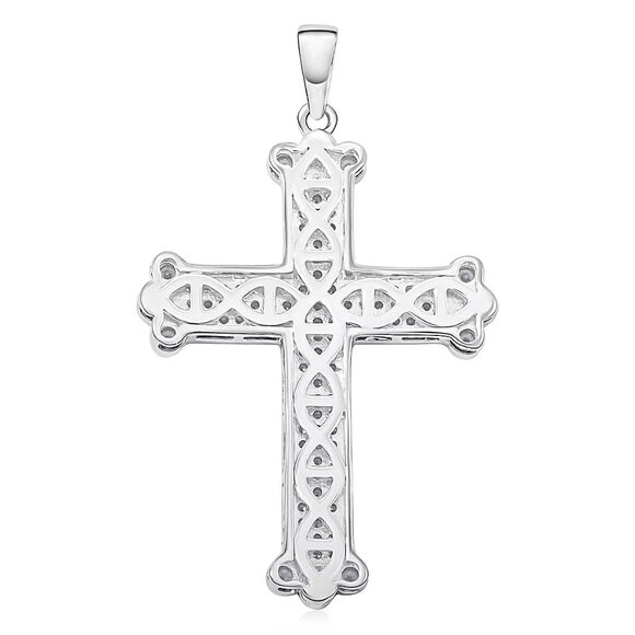 Stunning Simulated Diamond  Cross Pendant in Rhodium Over 925 Sterling Silver - Picture 4 of 4